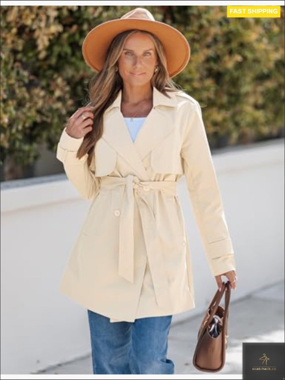 Classic Trench Coat Double Breasted Belted Business Casual Fall Outerwear - Picture 3 of 7